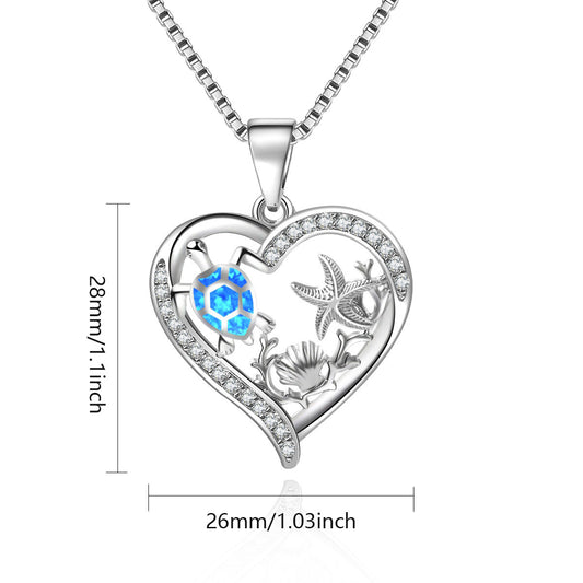 Blue Synthetic Opal Turtle Love Necklace Pendant