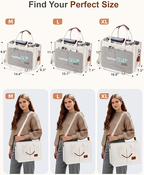 Canvas Tote Bag for Women, Zipper Work & College Bag