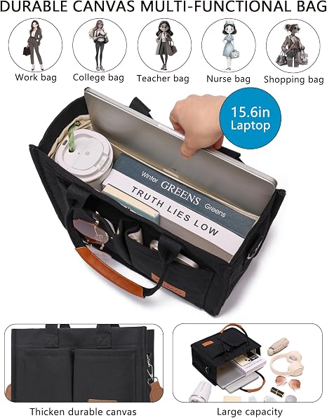 Canvas Laptop Tote Bag for Women, Work & Travel Bag