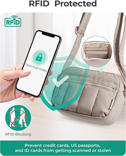 Mini Puffy Crossbody Bag for Women, RFID Travel Purse