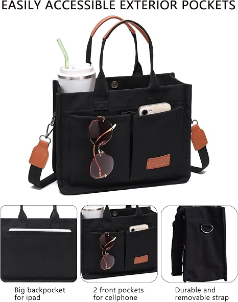 Canvas Laptop Tote Bag for Women, Work & Travel Bag