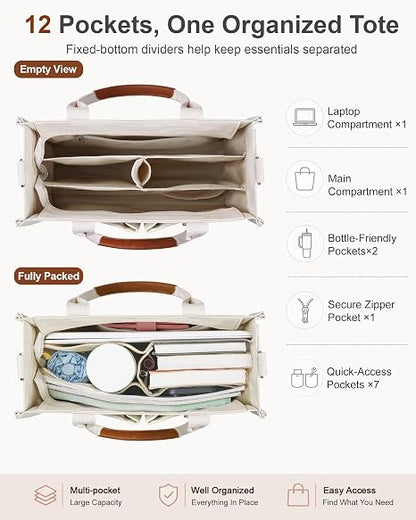 Canvas Tote Bag for Women, Zipper Work & College Bag