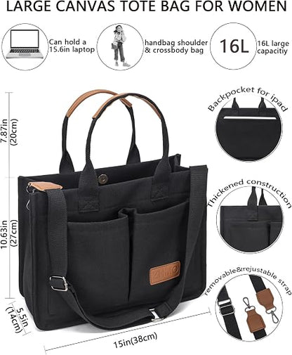 Canvas Laptop Tote Bag for Women, Work & Travel Bag