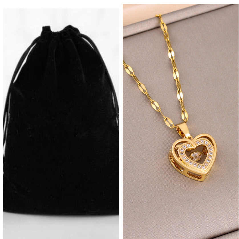 Double-layer Love Necklace With Rhinestones Titanium Steel Pendant Fashion Jewelry Woman Valentines Day Gift