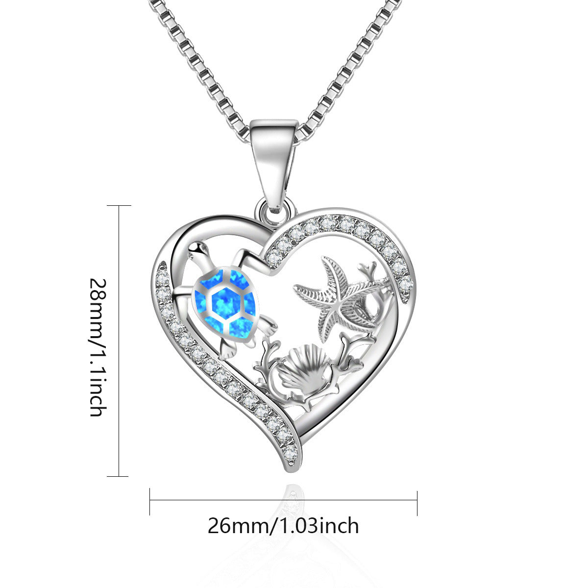 Blue Synthetic Opal Turtle Love Necklace Pendant